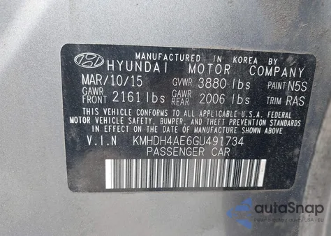 2016 Hyundai Elantra Se из США, поврежденный, VIN KMHDH4AE6GU491734